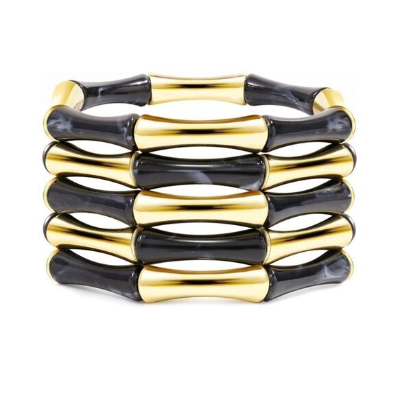 Gold and Black Bamboo-Inspired Stackable Bracelets - Picture 4 of 6